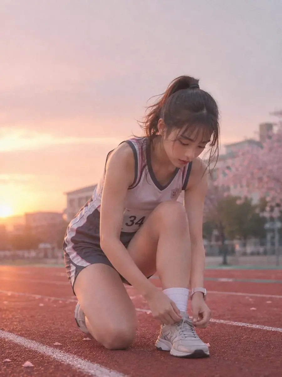 黄果短剧完整版 · 《跑道第六圈》 黄果短剧完整版创作起点:《跑道第六圈》封面,傍晚跑道与鞋带